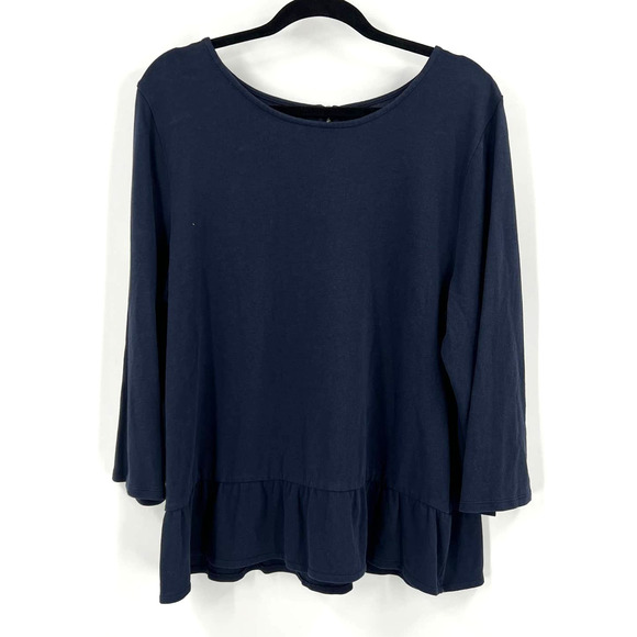 Talbots Dark Navy Blue Ruffle Hem Blouse Scoop Neckline Zipper Back Womens XL - Picture 1 of 6
